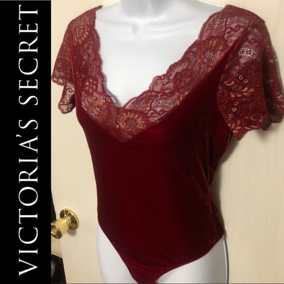 Victoria Secret Red Crushed Velvet Bodysuit - Picture 4 of 14